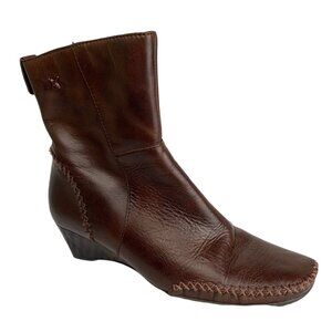 Pikolinos Womens  Brown Leather Contrast Stitch Wedge Ankle Booties Size 36